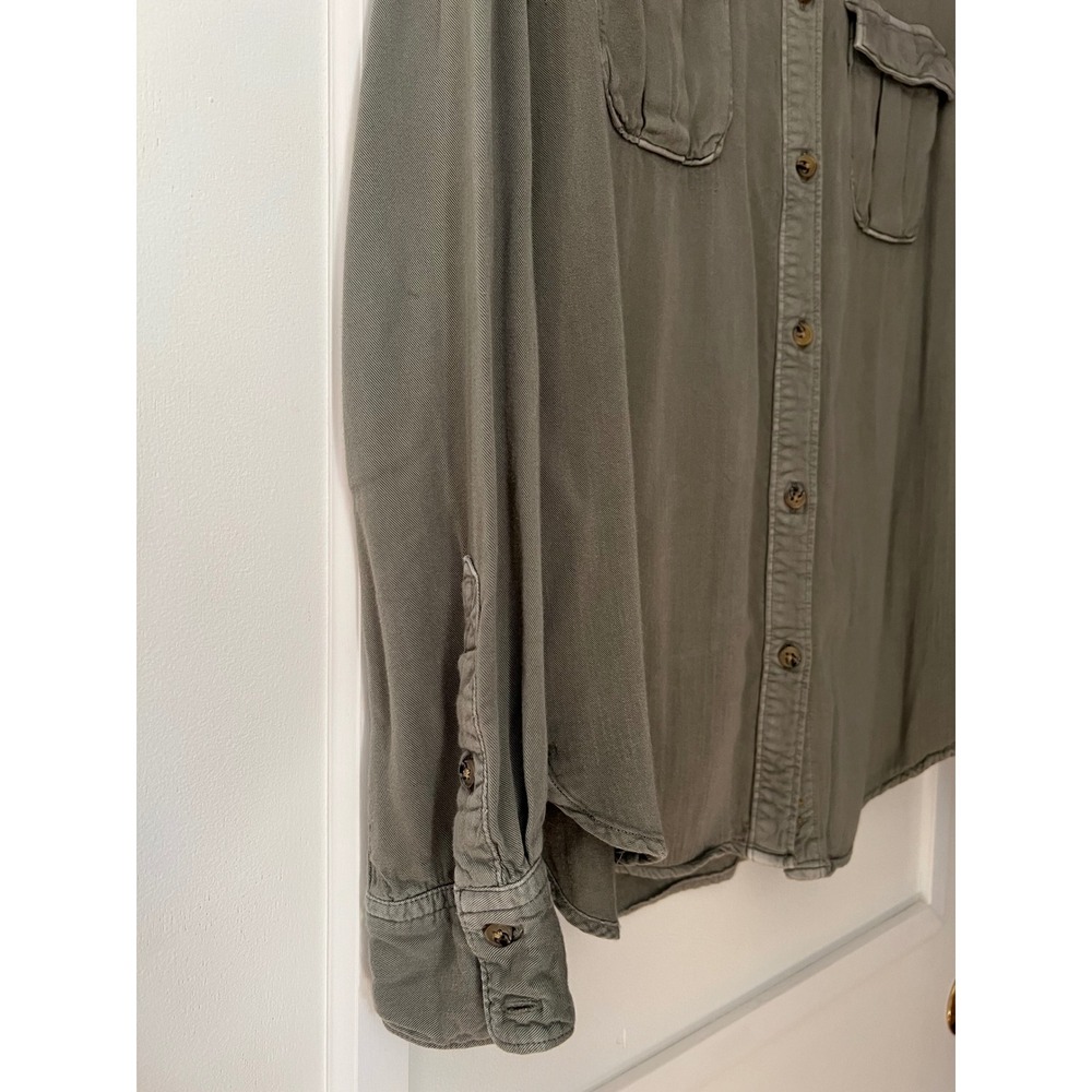 American Eagle Vintage Boyfriend Shirt Olive Green Viscose Button Down M 42x27 - Picture 4 of 8